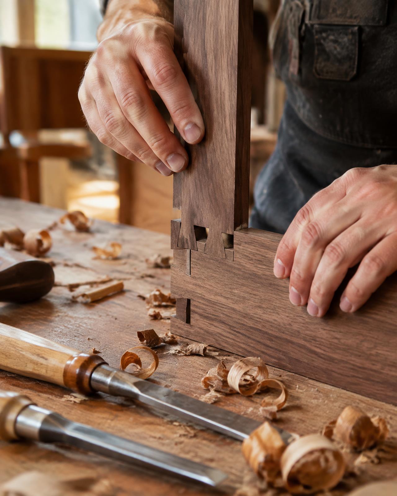 Craftsman fitting a dovetail joint